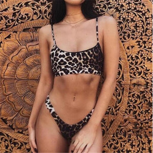 Leopard Print High Cut Bikini Set