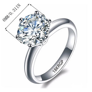 Classic 2 CT Cubic Zirconia 18K White Gold Color Solitaire Wedding Ring