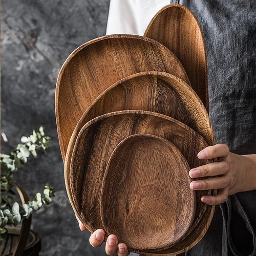Irregular Oval Solid Wood Pan Plate Set