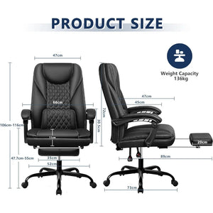 Guessky Executive Leather Reclining Big and Tall Office Chair with Foot Rest