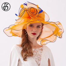 Kentucky Derby Wide Brim Flower Feather Hat