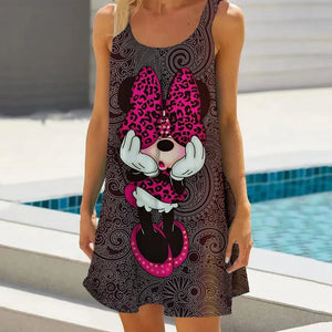 Cartoon Print Sleeveless Cute Mini Sling Dress