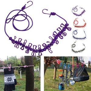 4M Non-slip Stretch Clothesline With 12 Clips