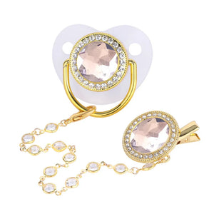 Cubic Zirconia Chain Clips with Cover Silicone Pacifier