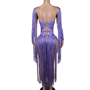 Queen's Style Purple Glitter Sparkle Tassel Jumpsuit Costume