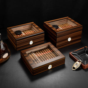 Spanish Cedar Wood Cigar Humidor with Hygrometer & Shelves