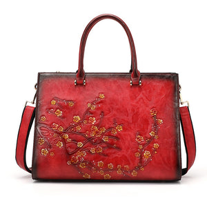 Large Capacity Leather Floral Embossed Shoulder Bag