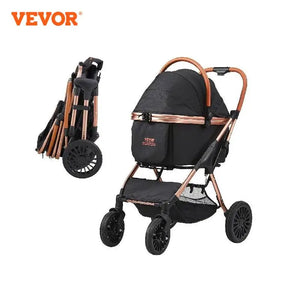 Foldable Pet Stroller with Brakes Storage Basket Detachable Carrier