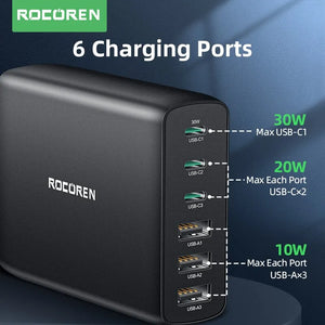 100W USB Type C PD Fast Charging Multiple 6 Port Desktop Charger Station For iPhone