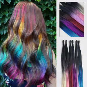 I-Tip Long Straight Rainbow Color Hair Extensions