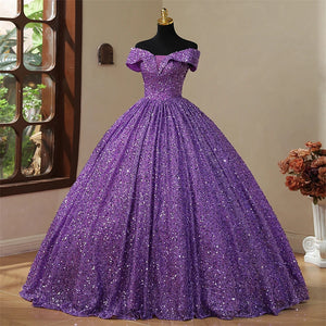 Elegant Off Shoulder Sequined Ball Gown