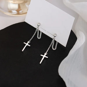 Silver Color Cross Drop Earrings