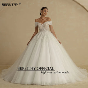 BEPEITHY Ivory Beading Off The Shoulder Sleeveless Bridal Gown