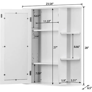 Wall Mount Medicine Cabinet with Inner Adjustable Shelves and Single Mirror Door