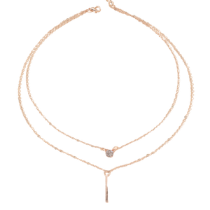 Silver-plate Double Layer Necklace with Long Pendant
