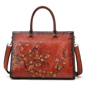 Large Capacity Leather Floral Embossed Shoulder Bag