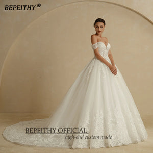 BEPEITHY Glitter Skirt Sleeveless Court Train Vintage Bridal Gown