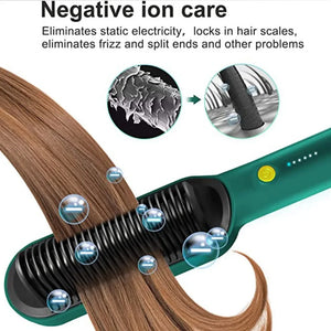 2 In 1 Electric Negative Ion Hair Straightener Brush Curling Comb with Lcd Display