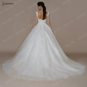 BEPEITHY Shiny Ivory Square Bridal Wedding Dress