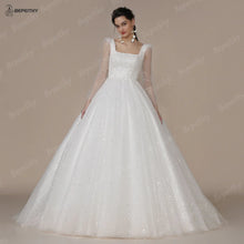 BEPEITHY Shiny Ivory Square Bridal Wedding Dress