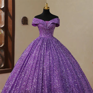 Elegant Off Shoulder Sequined Ball Gown