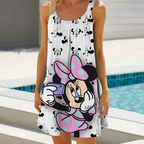 Cartoon Print Sleeveless Cute Mini Sling Dress