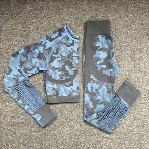 Camouflage Print Long-sleeve Top & Leggings Set