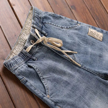 Elastic Waistband Roped Tied Washed Jeans