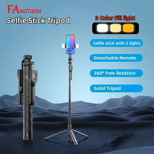 FANGTUOSI 1700mm Wireless Selfie Stick Tripod Stand With Led Light