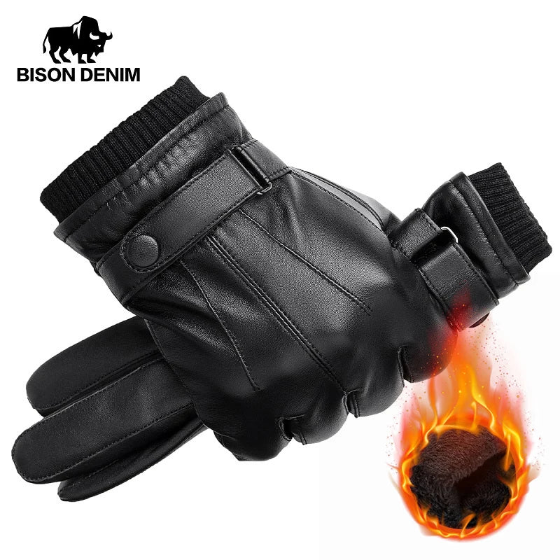 BISON DENIM Genuine Sheepskin Leather Gloves