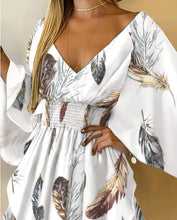 Feather Print Batwing Sleeve Asymmetrical Dress