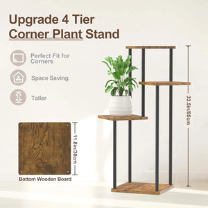 4 Tier Indoor Metal & Wood Corner Tiered Plant Stand
