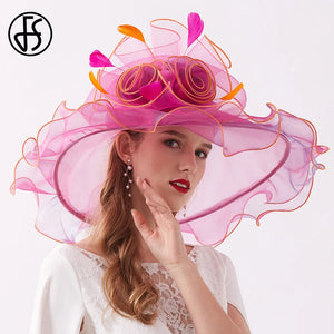 Kentucky Derby Wide Brim Flower Feather Hat