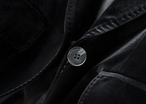 One Button Velvet Pocket Blazer