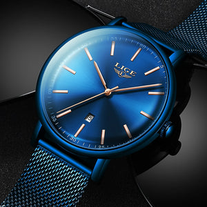 LIGE Stainless Steel Ultra Thin Wristwatch