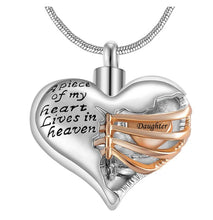 A piece of My Heart Lives in Heaven Two Tone Locket Heart Urn Necklace
