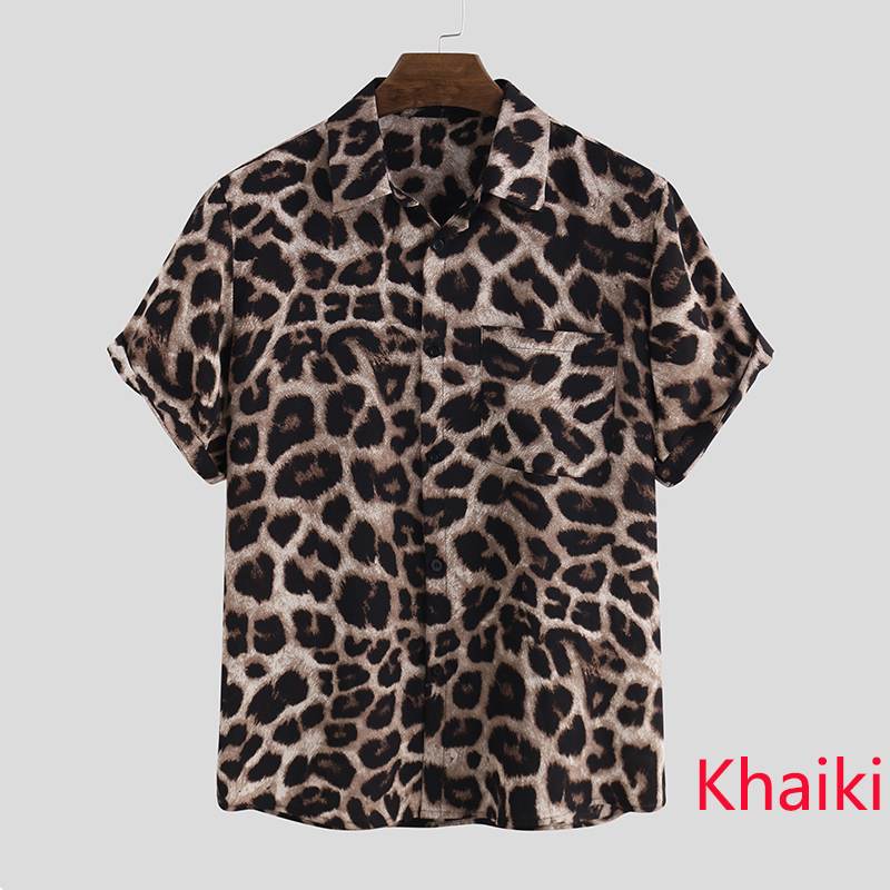 INCERUN Short Sleeve Leopard Print Shirt