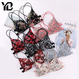 Floral Print Front Buckle Wireless Bra