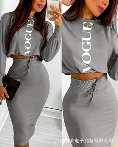 Printed Long Skirt & Long-sleeve Top Set