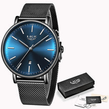 LIGE Stainless Steel Ultra Thin Wristwatch