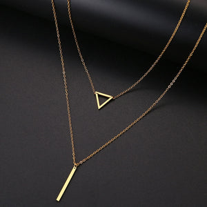 Double Pendant Hollow Triangle and Stick Stainless Steel Pendant Necklace