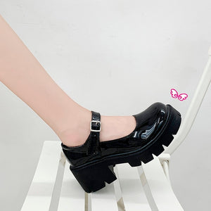 Patent Leather Buckle Strap Mary Jane Platform Shoes