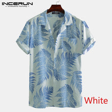 INCERUN Short Sleeve Leaf Printed Tropical Shirt