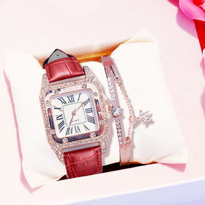 Starry Sky Leather Band Bracelet Watch Set
