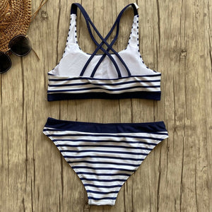 Striped Two-piece Low-cut Swimming Suit