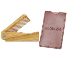 Wooden Beard Comb with Leather Case