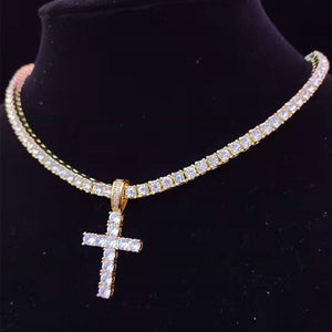 Cross Pendant on Cubic Zircon 4mm Necklace