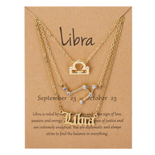 3Pcs/Set Zodiac Sign Pendant 12 Constellation Charm Gold Necklace