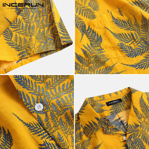 INCERUN Short Sleeve Leaf Printed Tropical Shirt