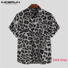 INCERUN Short Sleeve Leopard Print Shirt